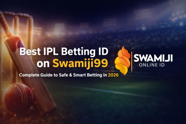 Best IPL Betting ID on Swamiji99 with cricket bat, ball and stadium background for IPL betting 2026