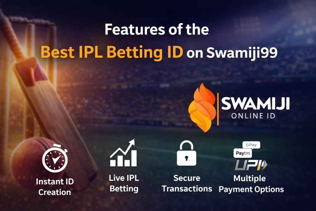 Features of Best IPL Betting ID on Swamiji99 including instant ID creation live IPL betting secure transactions and multiple payment options