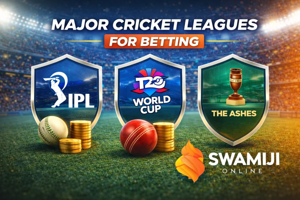 Major cricket leagues for betting including IPL World Cup and The Ashes on Swamiji platform