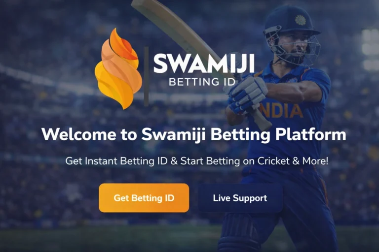 Swamiji Betting Platform hero banner with cricket player and betting ID promotion in India
