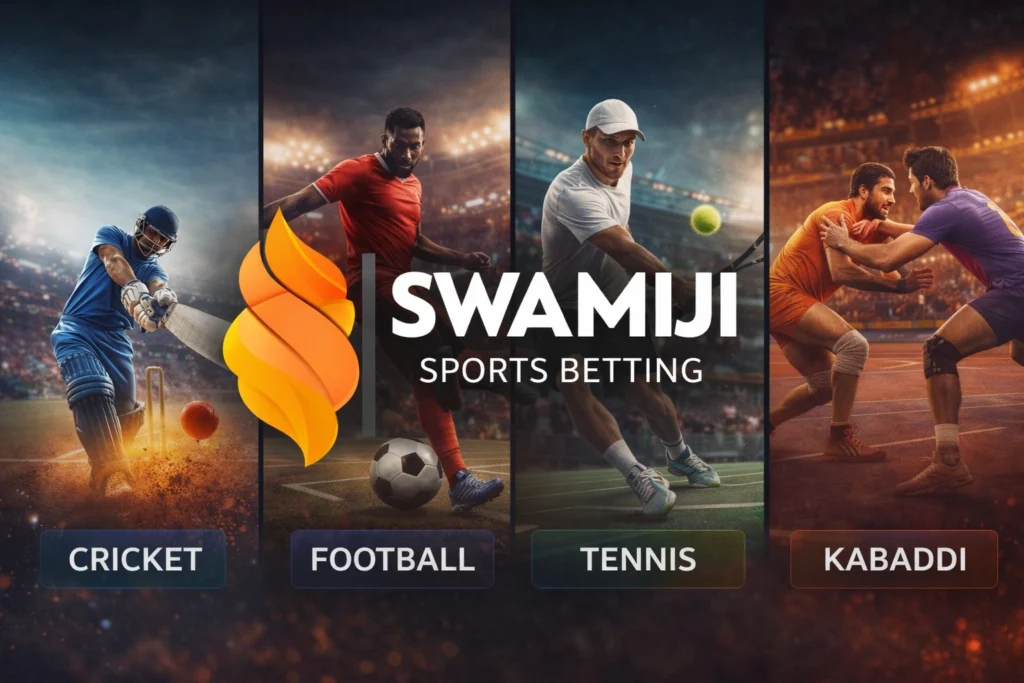 Swamiji sports betting platform showing cricket football tennis and kabaddi betting options